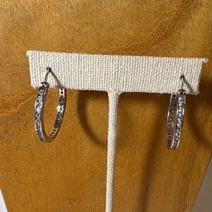 Silver & White Sapphire Hoop Earrings - Women Jewelry 1”